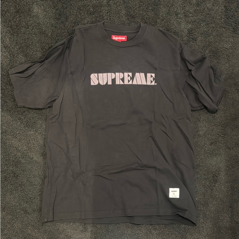 Supreme Charcoal Tee with Pink Logo